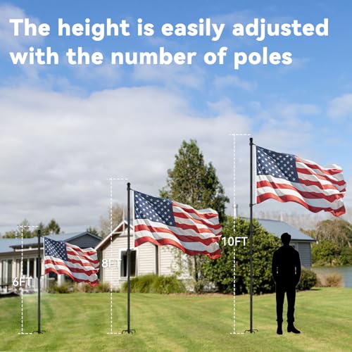 ZMTECH 10 FT Flag Pole in Ground, Heavy Duty Flag Pole Holder for Outside House with 5 Pronges Base, Extra Thick Flag Pole...