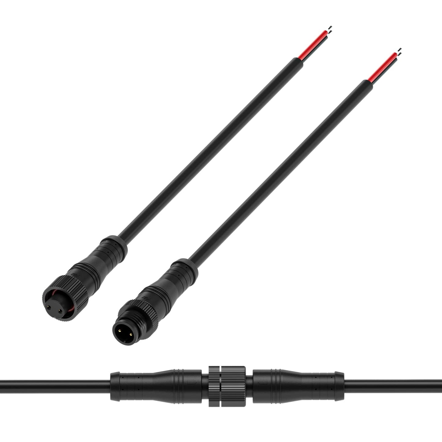 Btf-Lighting 2 Pin Electrical Metal Nut Connector 18Awg Ip68 Male Female Connector 7.87In/20Cm Extension Cable For Car Truck Boat Indoor/Outdoor Led Strip Lights/String 15Mm Metal Nut Small Size