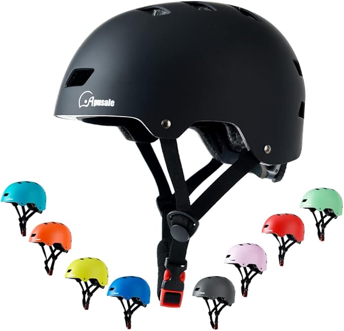 Apusale Bike Skateboard Helmet, Adjustable and Multi-Sport for Skate Scooter, 3 Sizes for Adult Youth Kids Toddler