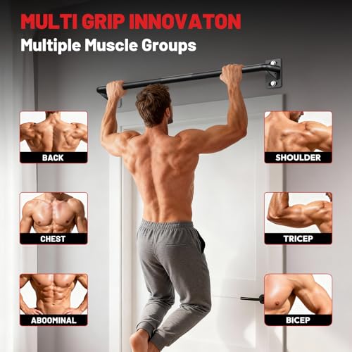PAPABABE Wall Mounted Pull Up Bar, Chin Up Bar, Strength Training Pull-Up Bars Chin Up Bars for Home Gym