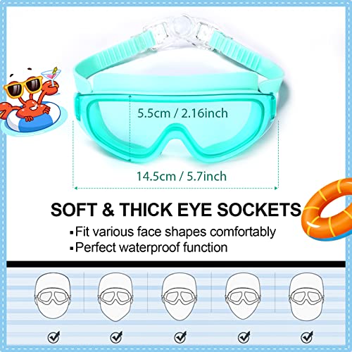Theuzi 3 Pack Kids Swim Goggles, Swimming Glasses with One-Piece Wide Vision Lens from 3 to 15 Years Old