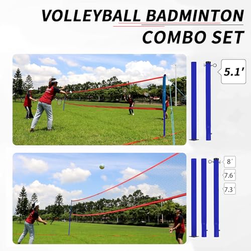 Badminton & Volleyball Combo Set- 32FT Adjustable Professional Volleyball Net for Lawn, Backyard, Easy Set up Volley ball ...