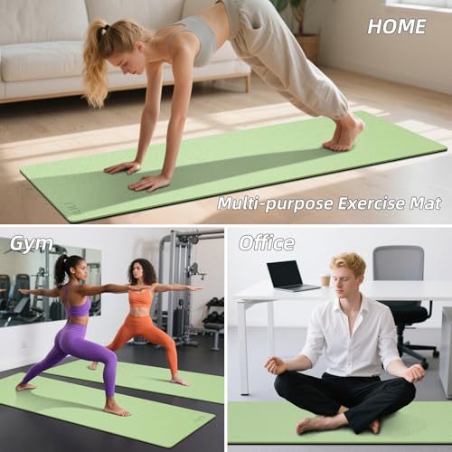 ILILI Yoga Mat 10mm Extra Thick and 193cm Extra Long, 76x28×0.4 Inch, Double Color Non-Slip TPE Material, Easy Carrying wi...