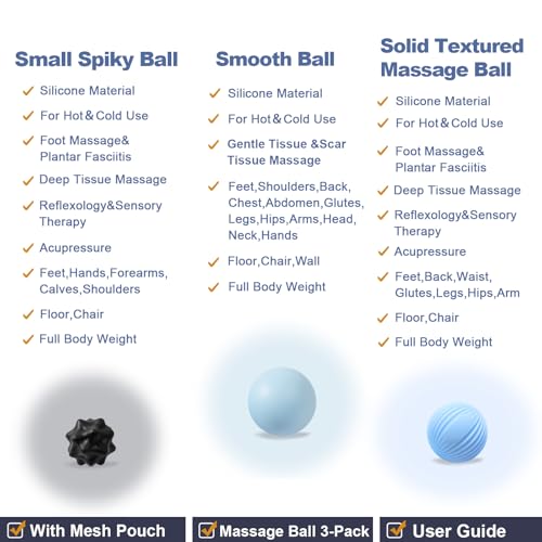 YIXIUTEN 3-Piece Silicone Lacrosse Ball Set for Deep Tissue and Trigger Points - Smooth, Textured, and Spiky Massage Balls...