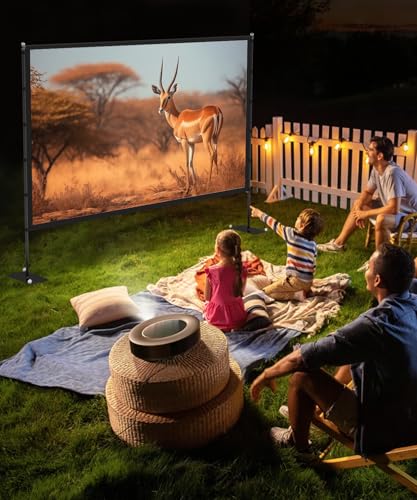 STWUI Outdoor-Projector-Screen-with-Stand - 120 inch Portable Projector Screen Indoor Outdoor Projector Screens 16:9 4K HD...