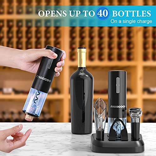 Moocoo Electric Wine Opener with Charging Base, Cordless Electric Wine Bottle Opener with 2-in-1 Aerator &Pourer, Foil Cut...