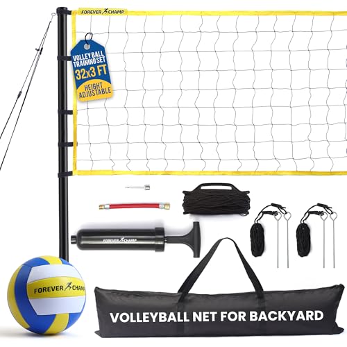 Forever Champ Volleyball Net for Backyard, Beach, Home, Includes 32x3 Ft Regulation Size Net, 8.5-Inch PU Volleyball, Carr...