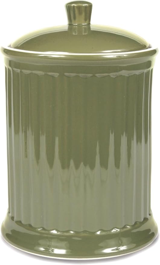 Omniware Simsbury XL Canister, 120oz Stoneware Cookie Jar with Lid, Large Kitchen Storage Container, Airtight Farmhouse Canister for Flour, Sugar, Coffee, or Snacks (Olive)