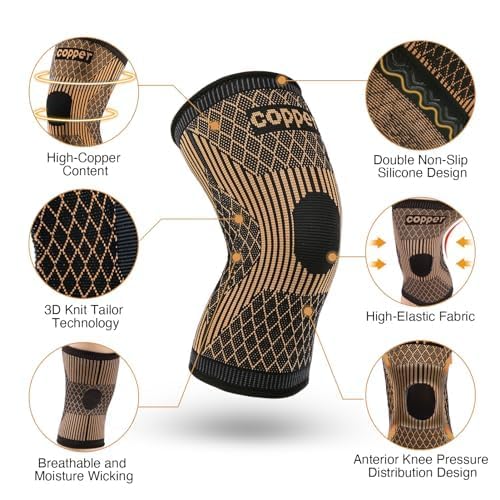SHENGYADE Knee Brace for Women & Men1 Pair, Copper Knee Braces for Knee Pain and Support, Copper Ions Fiber Compression Kn...