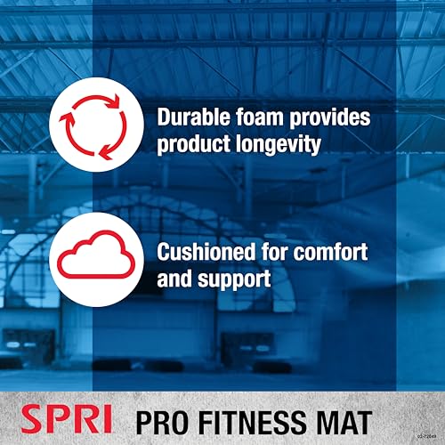 SPRI 12mm Pro Fitness Matt - Thick Exercise Mat for Floor Workouts, Sit-Ups, Push-Ups, Stretching, Toning, and General Fit...