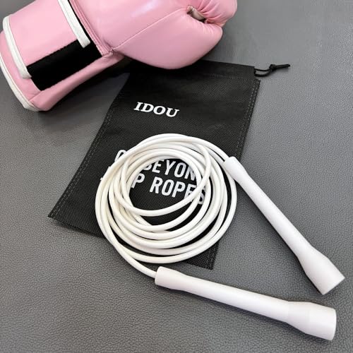 IDOU | White PVC Jump Ropes for Fitness 5MM | w/Unbreakable ABS Handles/Indoor/Outdoor Adjustable Speed Jump Rope | Skippi...
