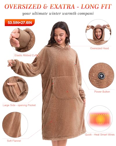 SEMANJLL Wearable Heated Blanket,Oversized Fleece Heated Hoodie Powered by 7.4V 16000mAh Battery