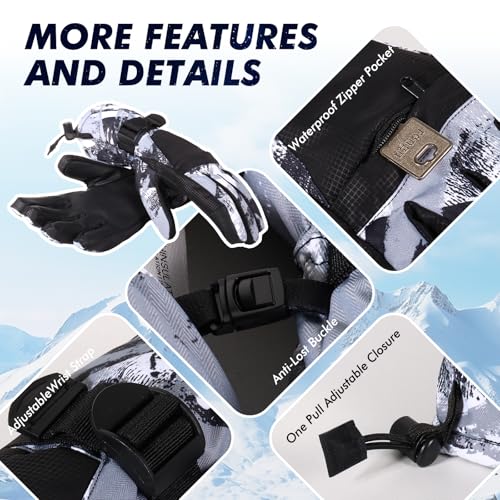 Pnosnesy Ski Gloves, Warmest Waterproof and Breathable Snow Gloves for Cold Weather, Fits Both Men & Women,for Parent Chil...