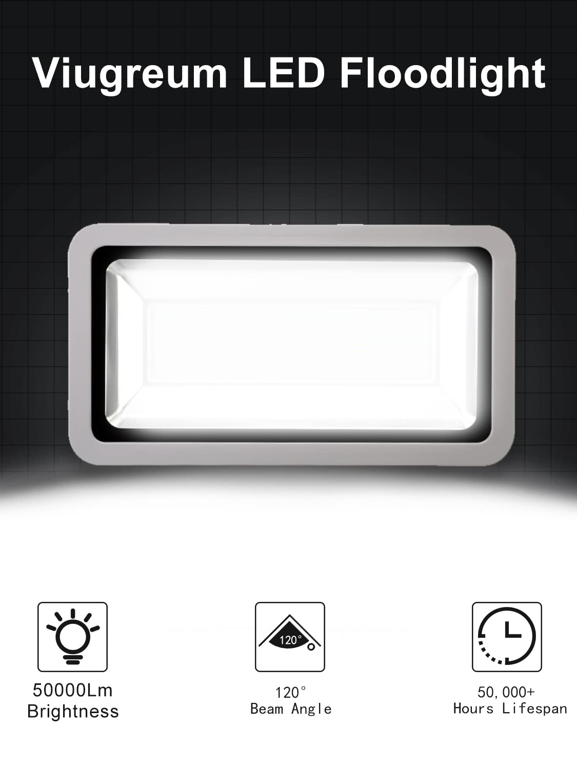 Viugreum 500W LED Flood Light, Waterproof IP65, 40000LM, Daylight White, Model DD0010910