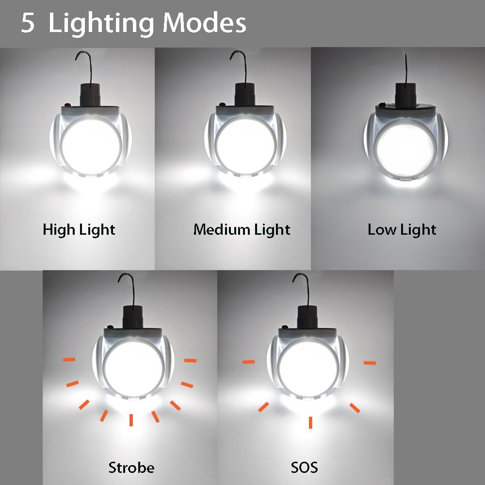 Jearytop 2 in 1 Folding Solar Camping Lamp 45 LED Rechargeable Collapsible USB White 2 Pack
