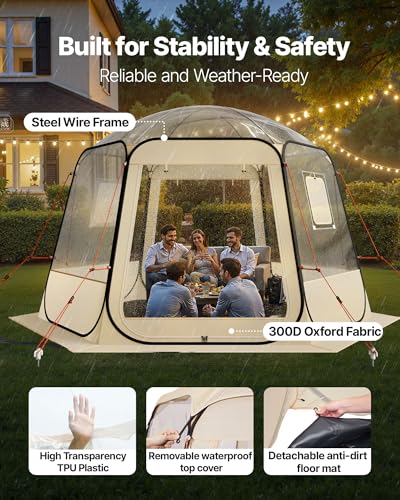 VEVOR Pop up Sports Tent, 8 Sizes Optional Clear Bubble Tent for 1-6 Person, Waterproof Outdoor Pod with Floor Mat & Top C...