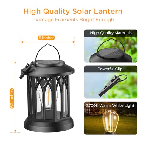 WdtPro 4 Pack Solar Lantern Outdoor Lights, Upgraded Bright Solar Lanterns Outdoor Waterproof, Hanging Solar Powered Lante...