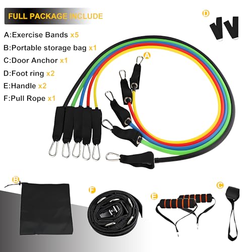 Resistance Bands Set with Door Anchor Training System, 5 Colors Stackable up to 150LBS, Includes 5-Angle Door Training Too...
