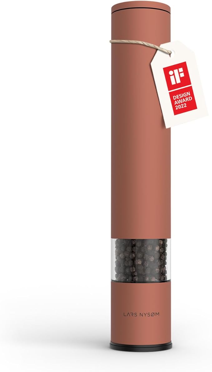 LARS NYSØM Salt Pepper Mill Manual with adjustable ceramic grinder from coarse to fine I Design Spice Mill (Brick Red)