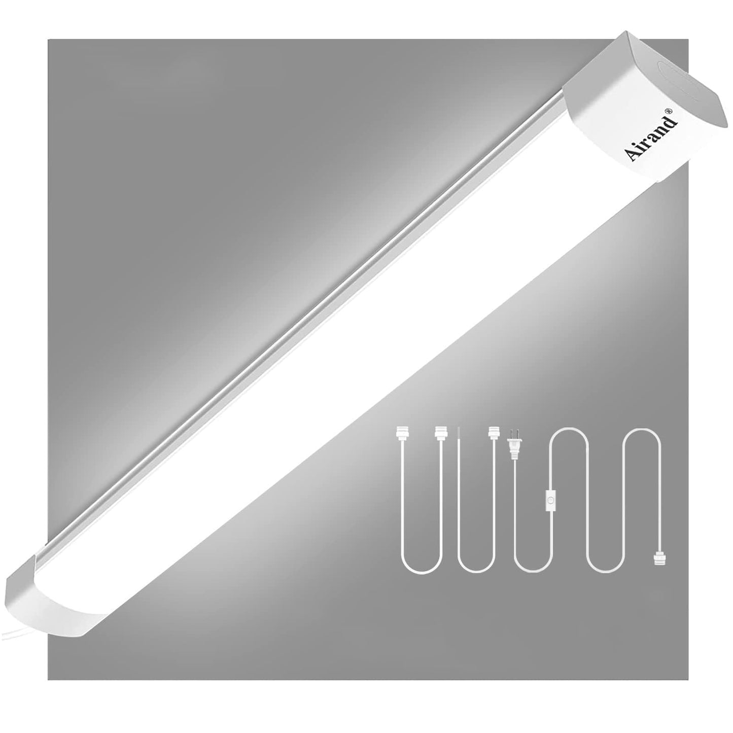Airand 2Ft Led Shop Light Fixture, Linkable Under Cabinet Lighting, 5000K, White, 18W, Corded With On/Off Switch