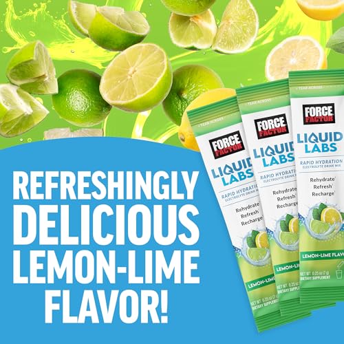 Force Factor Liquid Labs Electrolytes Powder Packets—Lemon Lime—Hydration Packets to Make Electrolyte Water with 5 Essenti...