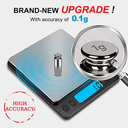 Digital Food Kitchen Scale Upgraded, YONCON 3000g/0.1g High Accuracy Mini Pocket Scale Measures in Grams and oz for Cookin...