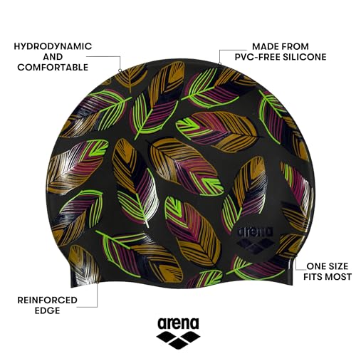 Arena Print Unisex Soft Silicone Swim Cap for Women and Men, Intensive Training Comfortable Non-Slip Long Hair Swimming Hat