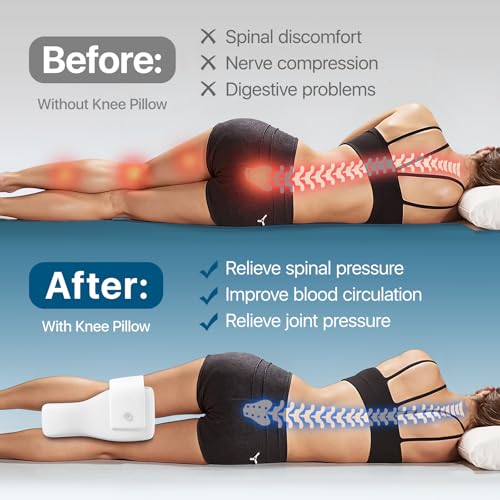 Knee Pillow for Side Sleepers, Large Comfortable Memory Foam Leg Pillow for Side Sleeping, Adjustable Strap, Pillow Sleepi...