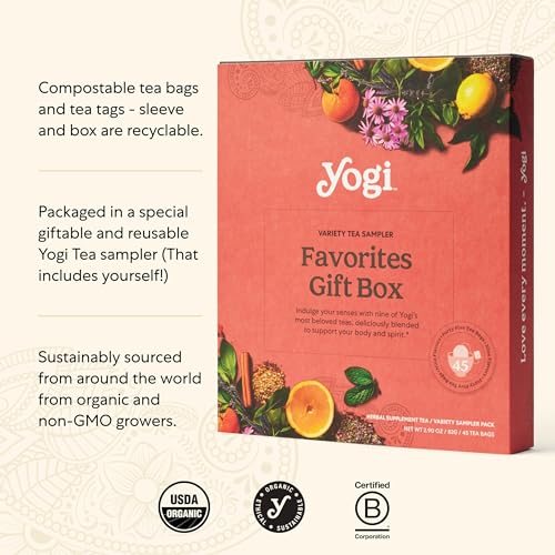 Yogi Organic Tea Sampler Gift Box (45 Tea Bags) Assorted Delicious Wellness Blends - 9 Favorite Herbal, Green & Black Vari...