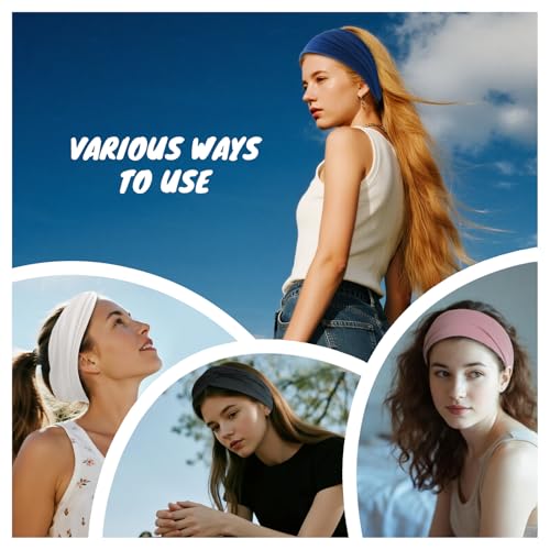 HSEM Headbands for Women, Non Silp Wide Hair Bands, Elastic Thick Head Bands, Stretchy Soft Sports Sweat Bands for Spa Wor...