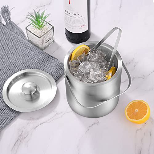 LUCKYGOOBO Mini Ice Bucket Portable Double Wall Ice Bucket with Tong,Stainless Steel Hotel Bucket/Champagne/Beverage Bucke...