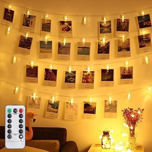 Magnoloran LED Photo Clip String Lights, 30 LEDs, 10ft, Warm White, Remote Control, Fairy Twinkle Decor for Photos and Artwork