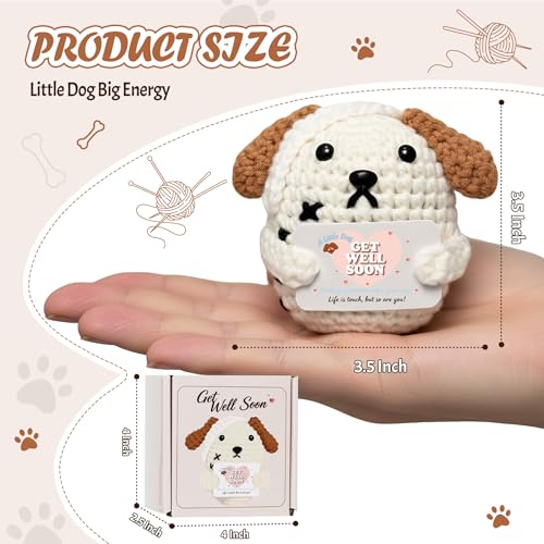 Crochet Get Well Puppy Gift - Handmade Dog Positive Pug Crochet Animal with Box Mesh Bag for Women Men Adult Emotional Ins...