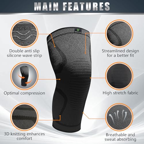 Herokoo 2 Pack Knee Braces for Running Knee Pain, Compression Knee Brace for Women & Men, Knee Sleeve, Sports Knee Braces ...