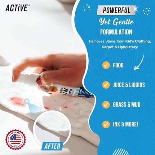 Messy Kids Stain Remover Spray - ACTIVE Laundry Spot Cleaner, Natural Stain Treater Spray for Baby Clothes Fabric, Toddler...