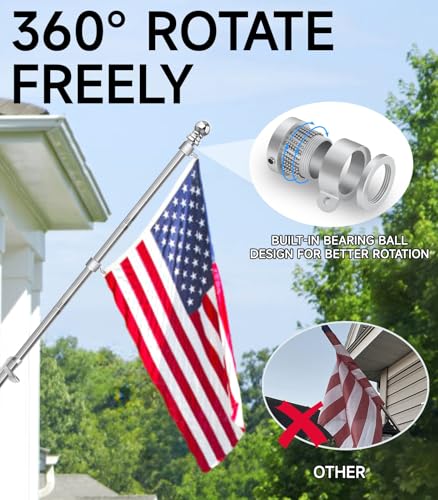 Sinyoeer 304 Stainless Steel Flag Poles,6 FT Flag Pole for Outside House, 1 Inch Outdoor Flag Pole with Swivels Rings, Hou...