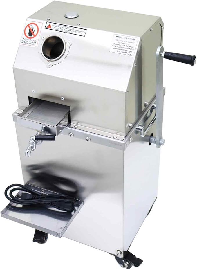 110V Manual/electric 2-mode Sugarcane Juice with 3 Rollers, High Juice Yield, 300KG/H Sugarcane Crushing Capacity, 800W Suger Cane Squeezing Juicer, Stainless Steel