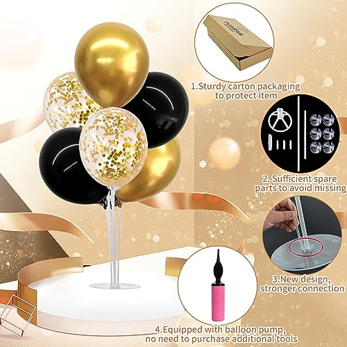 TONIFUL 4 Set Black Gold Balloon Centerpieces for Table,Balloon Stand Kit for Black Gold Party Decor 40th 50th 60th 70th B...