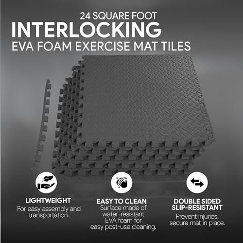 BalanceFrom 24x24 Inch EVA Interlocking Foam Exercise Tile Mat – Non-Slip Puzzle Flooring for Home Gym, Fitness Studio, or...