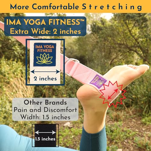 Ima Yoga Fitness - Adaptive Yoga Strap, Stretching Strap, 2 Inches Wide, 100% Naturally Soft Cotton, Steel D-Rings, Includ...