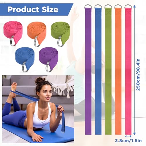 JOUTYFOR 10 Pcs 8ft Yoga Strap for Stretching Bulk with Adjustable Metal D Ring Buckle Loop Exercise Band Stretching Belt ...