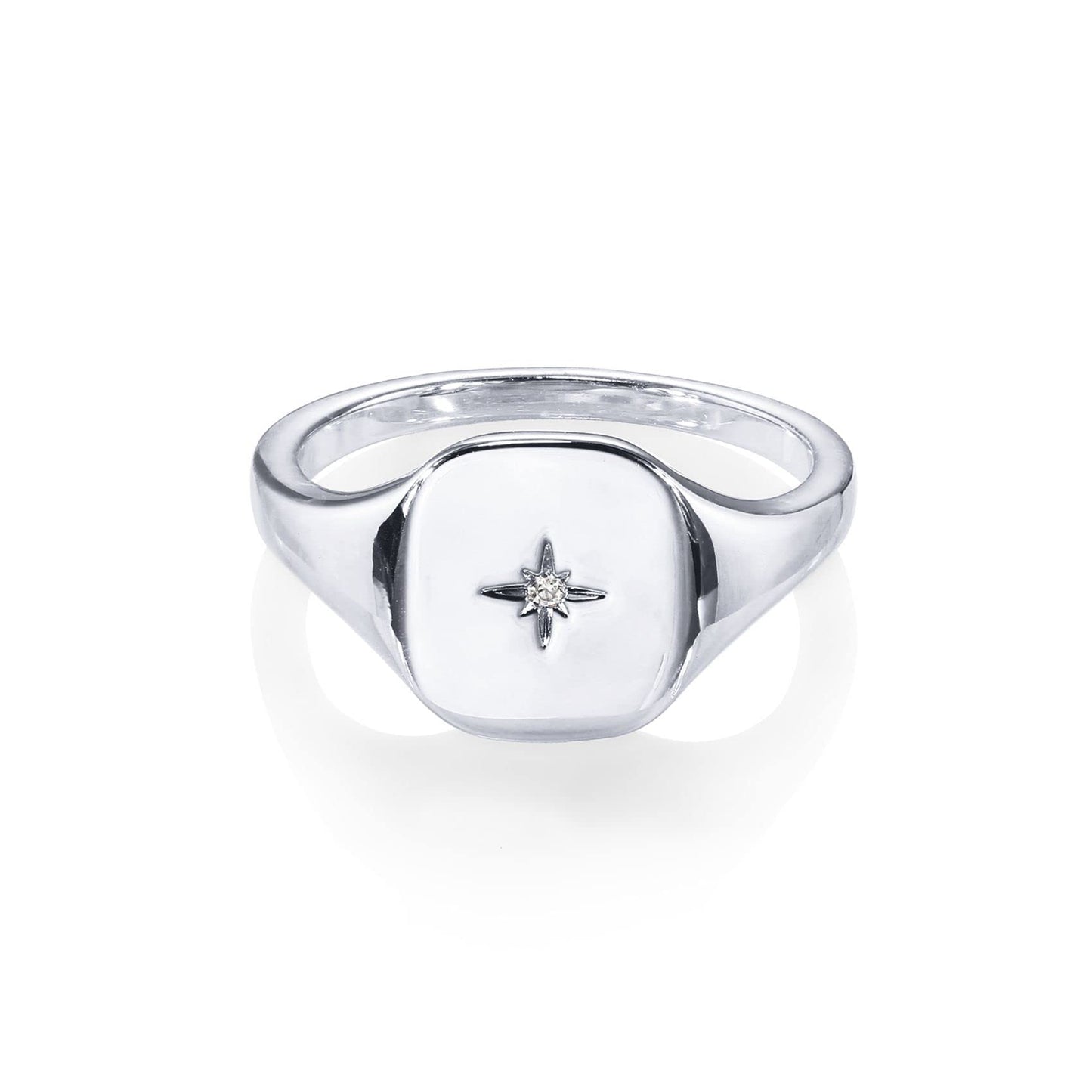 PAVOI 14K Gold Plated Signet Ring for Women | Bold Stackable Ring (White Gold, 9)