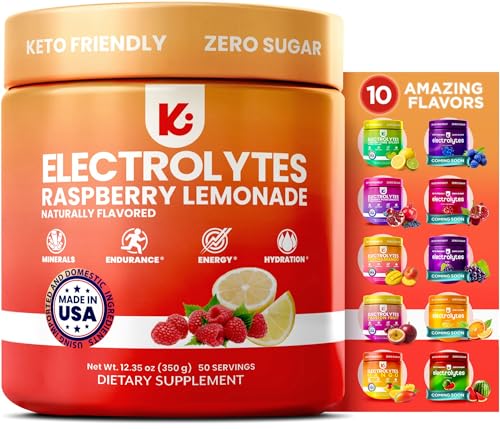 Keppi Electrolytes Powder – Raspberry Lemonade Flavor 50 Servings – No Sugar Hydration Supplement with Magnesium, Potassiu...
