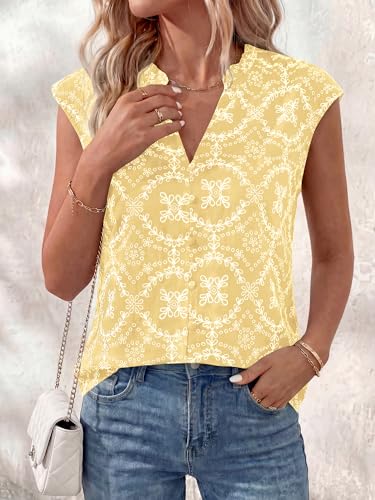 BTFBM Womens Summer Tops Dressy Casual 2026 Floral Eyelet Sleeveless Button Down Shirts Boho Beach Vacation Outfits