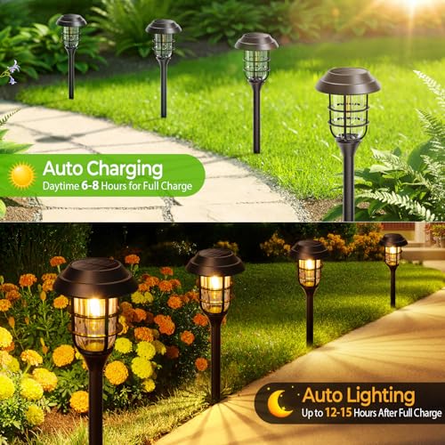 LETMY Solar Pathway Lights Outdoor, 8 Pack Bright Solar Lights Outdoor, IP66 Waterproof Auto On/Off Solar Garden Lights So...
