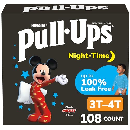 Pull-Ups Boys' Night Time Potty Training Pants, Size 3T-4T Overnight Training Underwear (32-40 lbs), 108 Ct