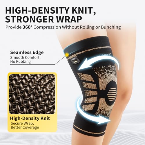 CAMBIVO 2 Pack Copper Knee Braces for Women and Men with Pull-Up Tabs, Knee Compression Sleeves for Knee Pain Relief, Knee...