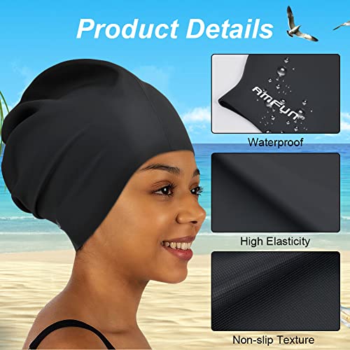 AMFUN Swimming Cap for Long Hair, Extra Large Swimming Caps for Women & Men, Silicone Adult Swim Cap, Waterproof Swimming ...