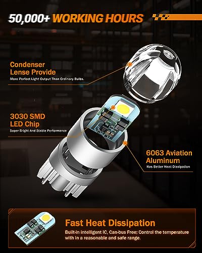 SEALIGHT 194 LED Bulb 6000K White, License Plate Light, Dome Light, T10 168 2825 W5W 3030 Bright Chips Wedge for Replaceme...
