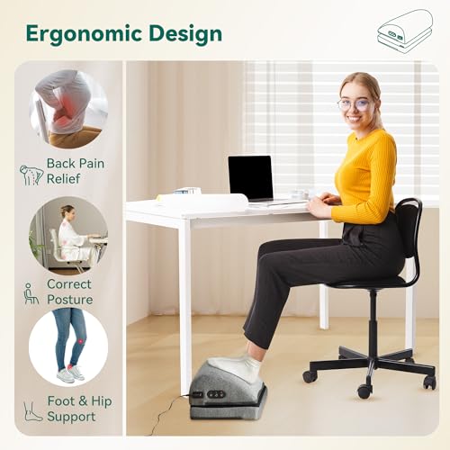 Snailax Heated Foot Rest Under Desk at Work, FSA Eligble Desk Foot Stool with Heat & Vibration Massage, Adjustable Height,...